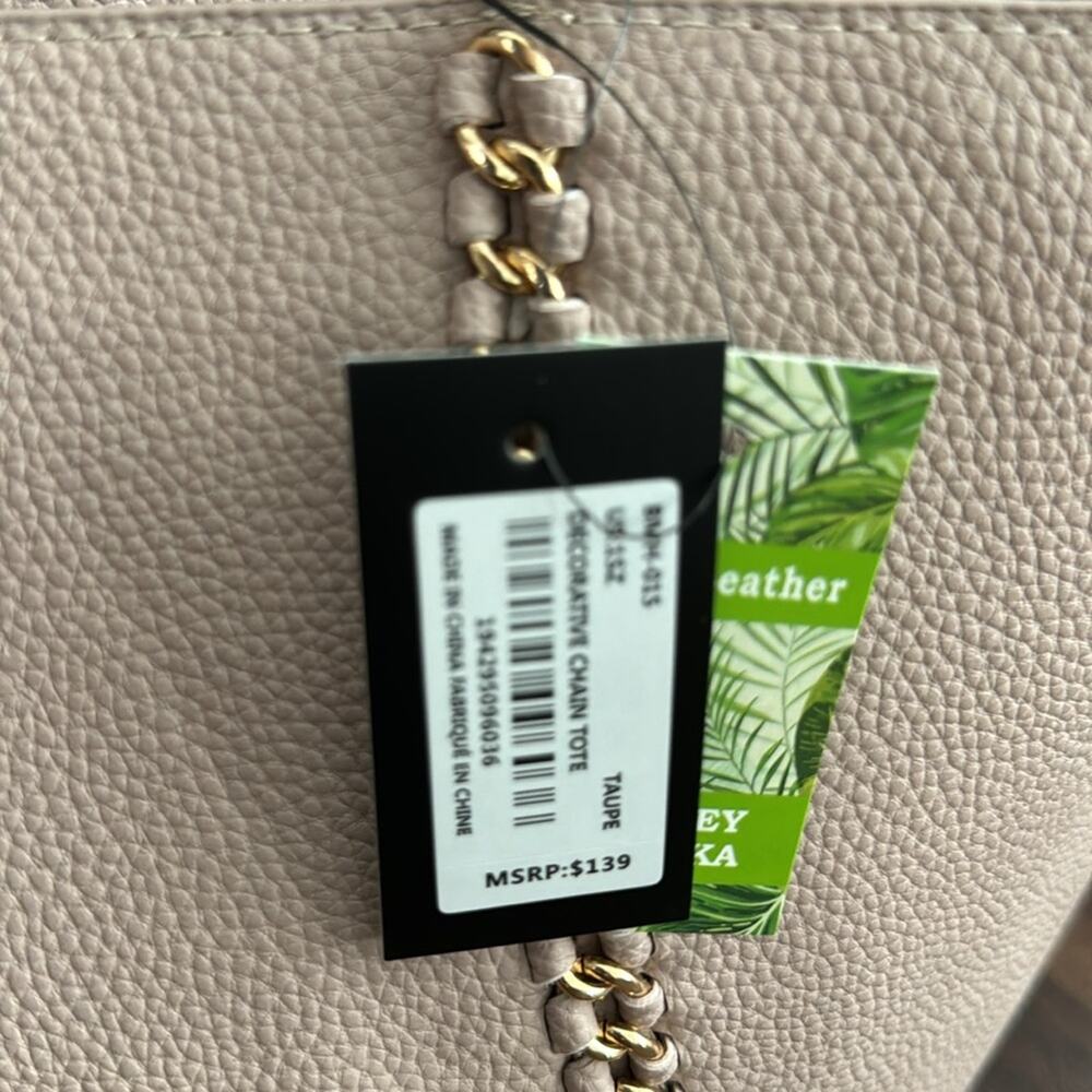 Badgley Mischka NWT Decorative Chain Tote in Taupe color and gold hardware. - Picture 2 of 10